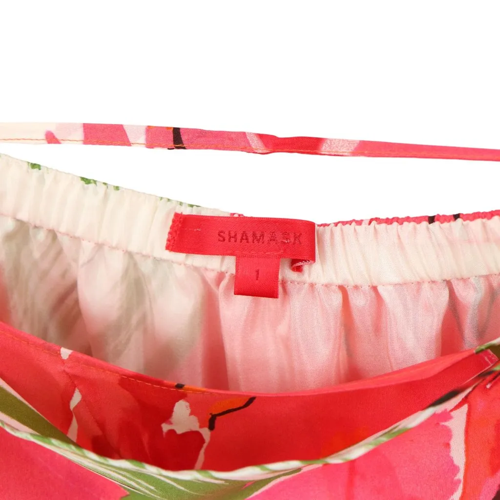 Shamask Floral Printed Silk Wrap Maxi Skirt Pink Orange 1 6/8 - Image 5