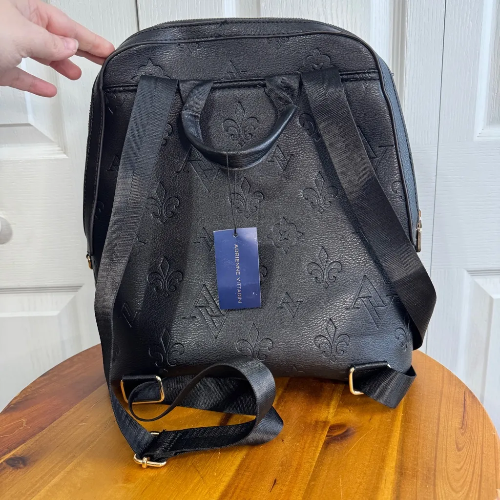 Adrienne Vittadini black faux leather embossed backpack - Image 5
