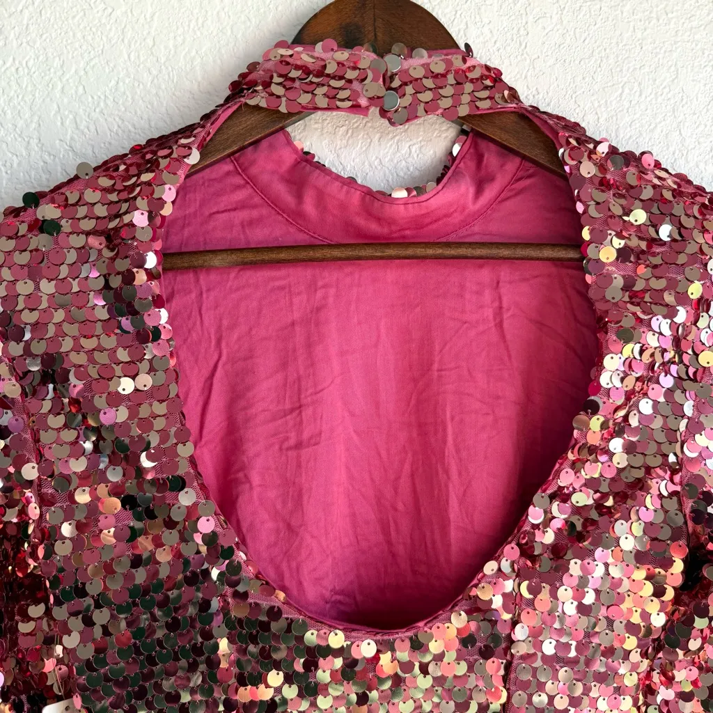 NWT Anthropologie Maeve Womens Dress Pink Sequin Long Sleeve Mini Size XS - Image 8