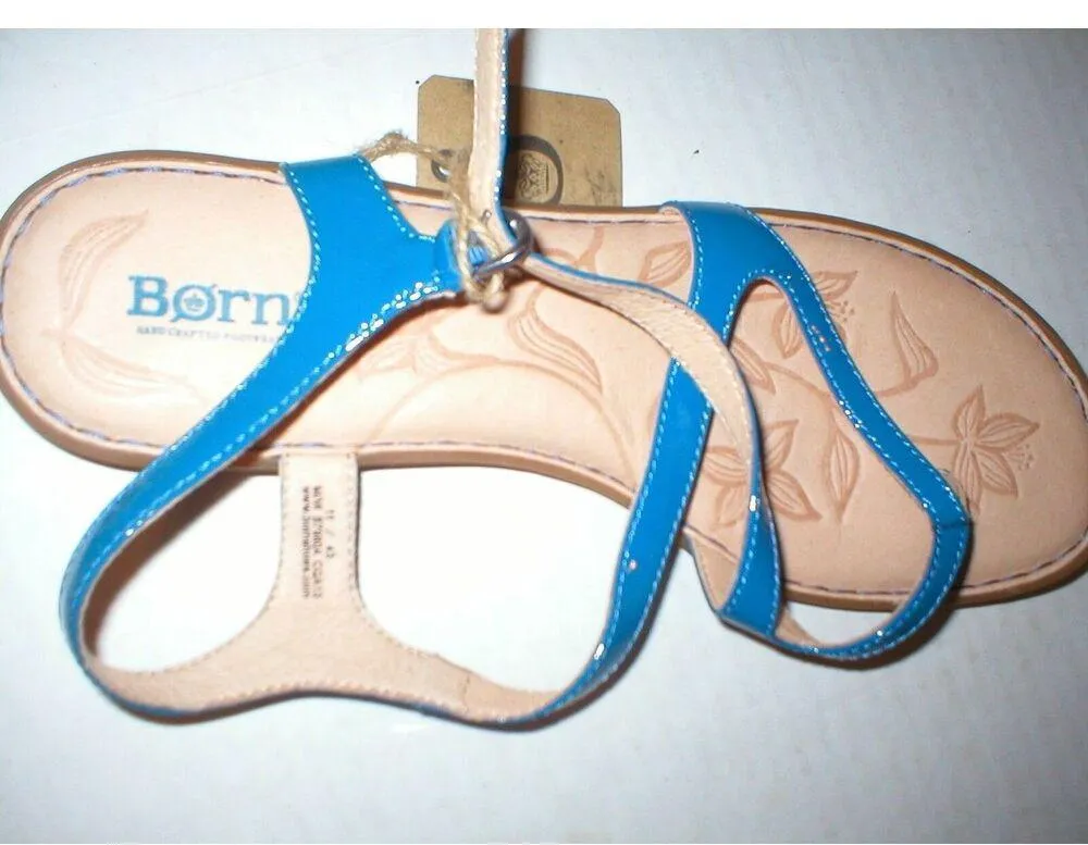 New Womens 11 Born Sandals Shoes Blue Comfort Tan Flats NWT Nahala Ankle Strap - Image 3