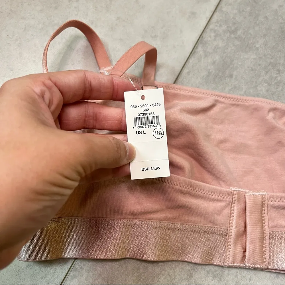 Aerie Light Pink Bralette Cotton Crisscross Side Details Square Neck NWT Large - Image 4