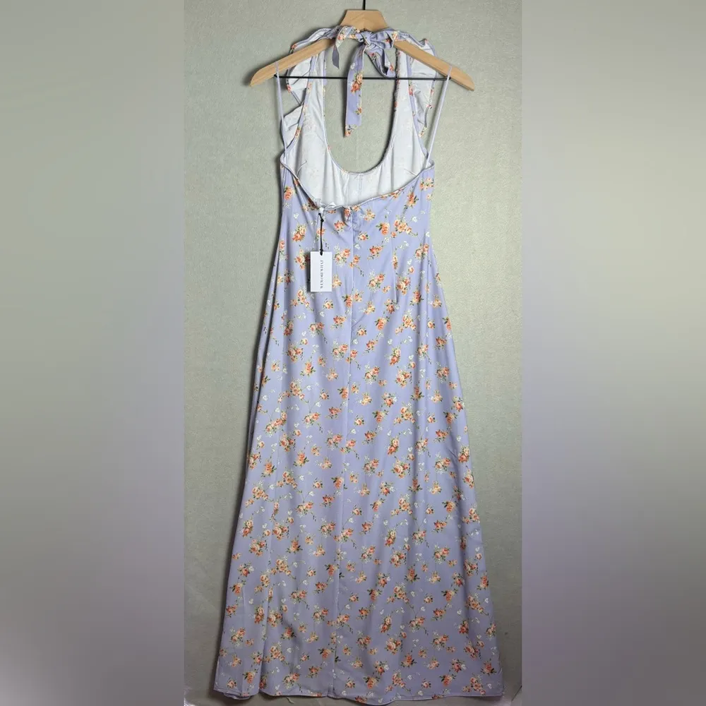 Brand New WeWoreWhat Women's Ruffle Halter Midi Dress Vintage Roses Purple S - Image 2