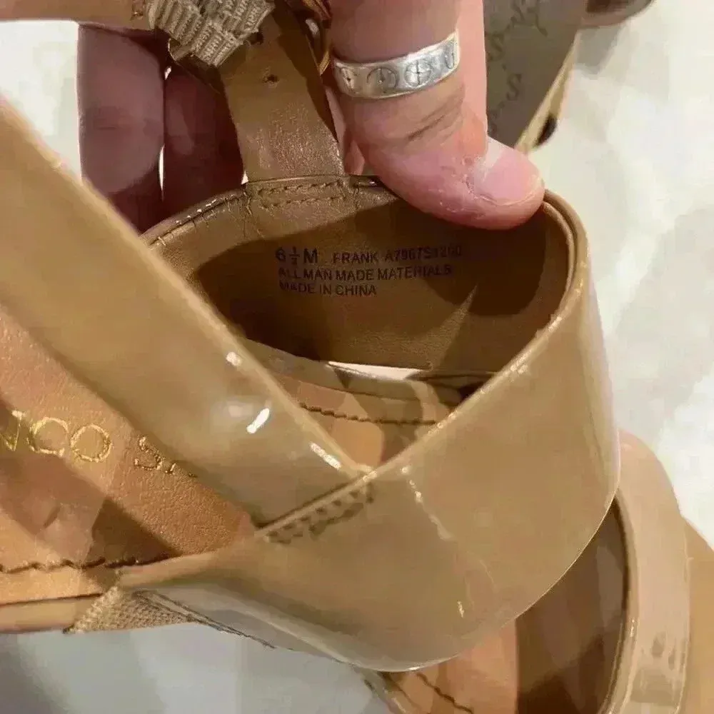 Franco Sarto Frank Nude Cork Block Heels Shiny Strappy Ankle Women’s Size 6.5 - Image 8