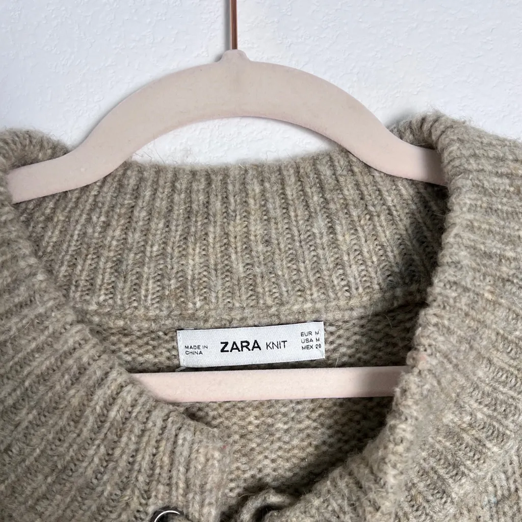 Zara Knit‎ Brown Cream Wool Blend Sweater Dress Medium - Image 7