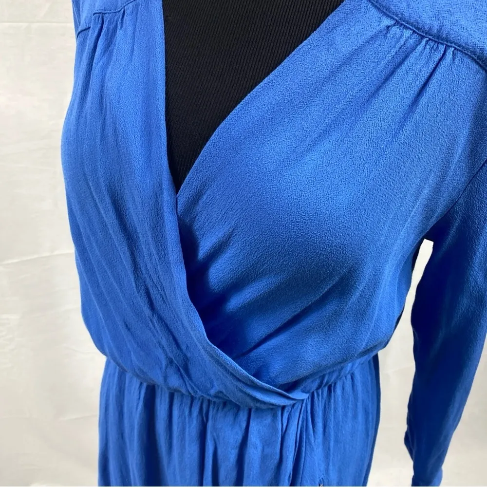 Anthropologie Maeve Blue Lene Faux Wrap Dress Size XS Long Sleeve Zipper Pockets - Image 8