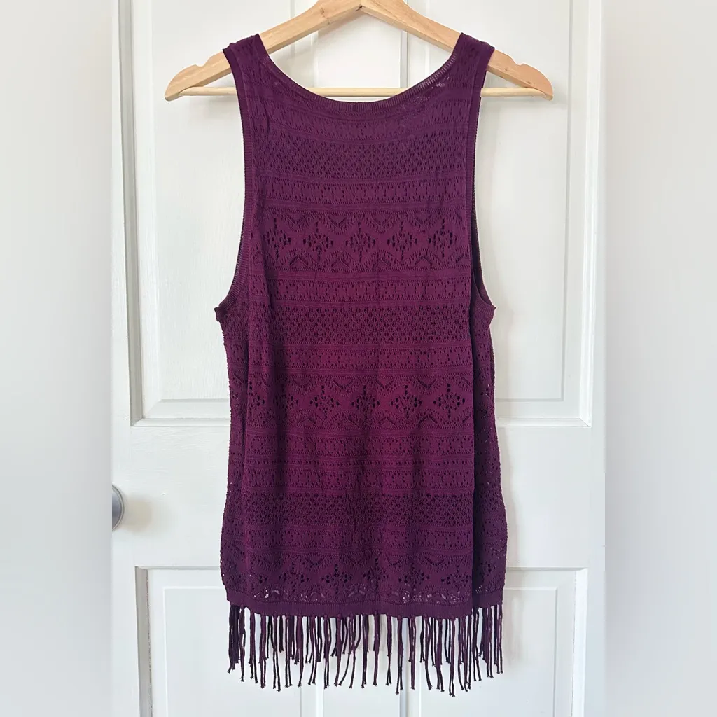 NEW! White House Black Market Cabernet Fringe Hem Sleeveless Crochet Knit Top S - Image 5