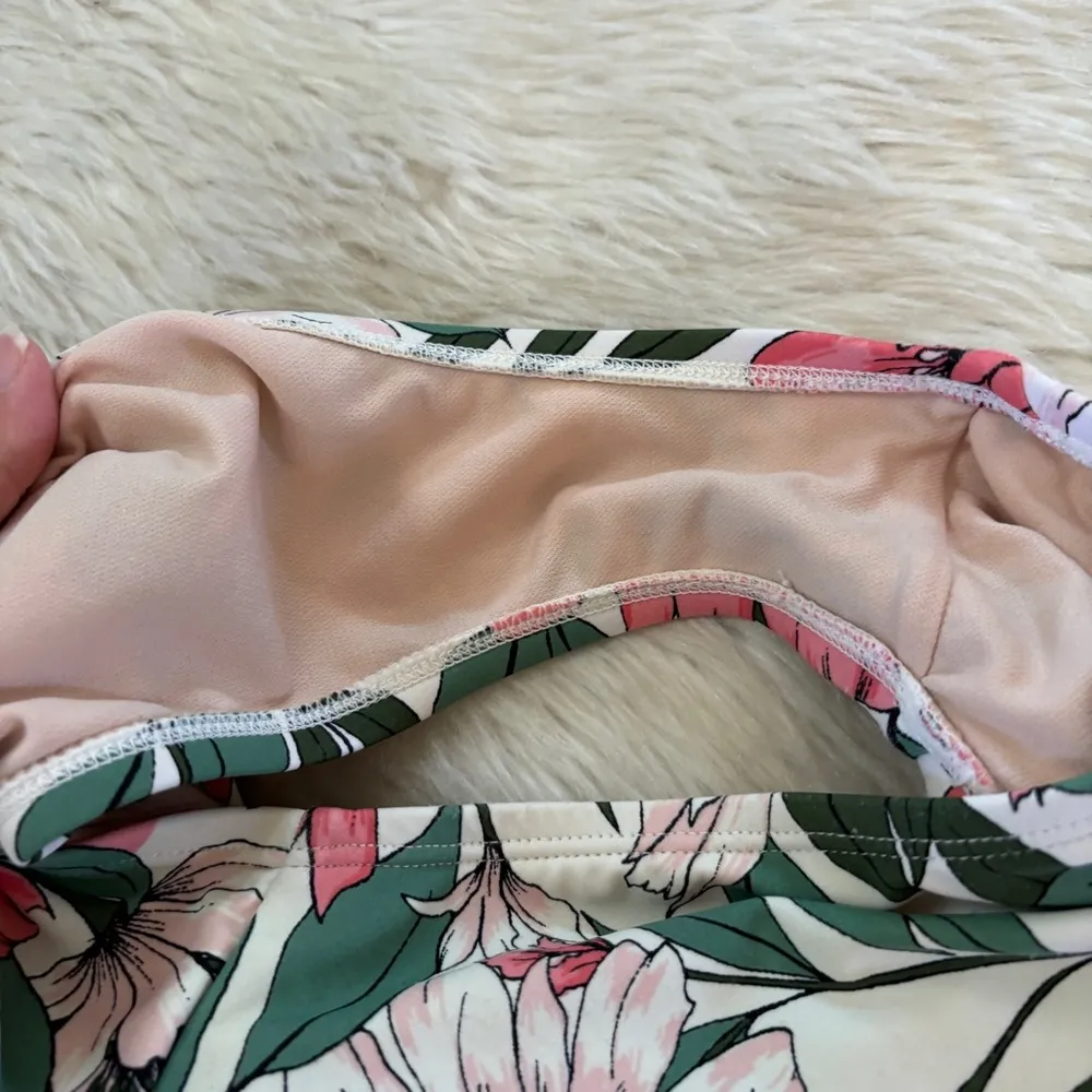 Pink White & Green Floral Open Back Ruched One Piece Swimsuit - Image 7