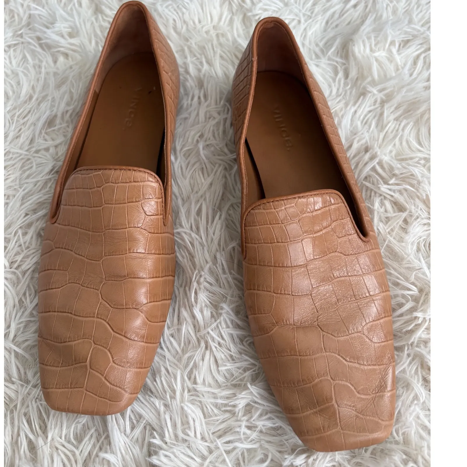 Vince Women's Tan Croc Embossed Leather Square Toe Loafer Shoes‎ Size 6M - Image 2