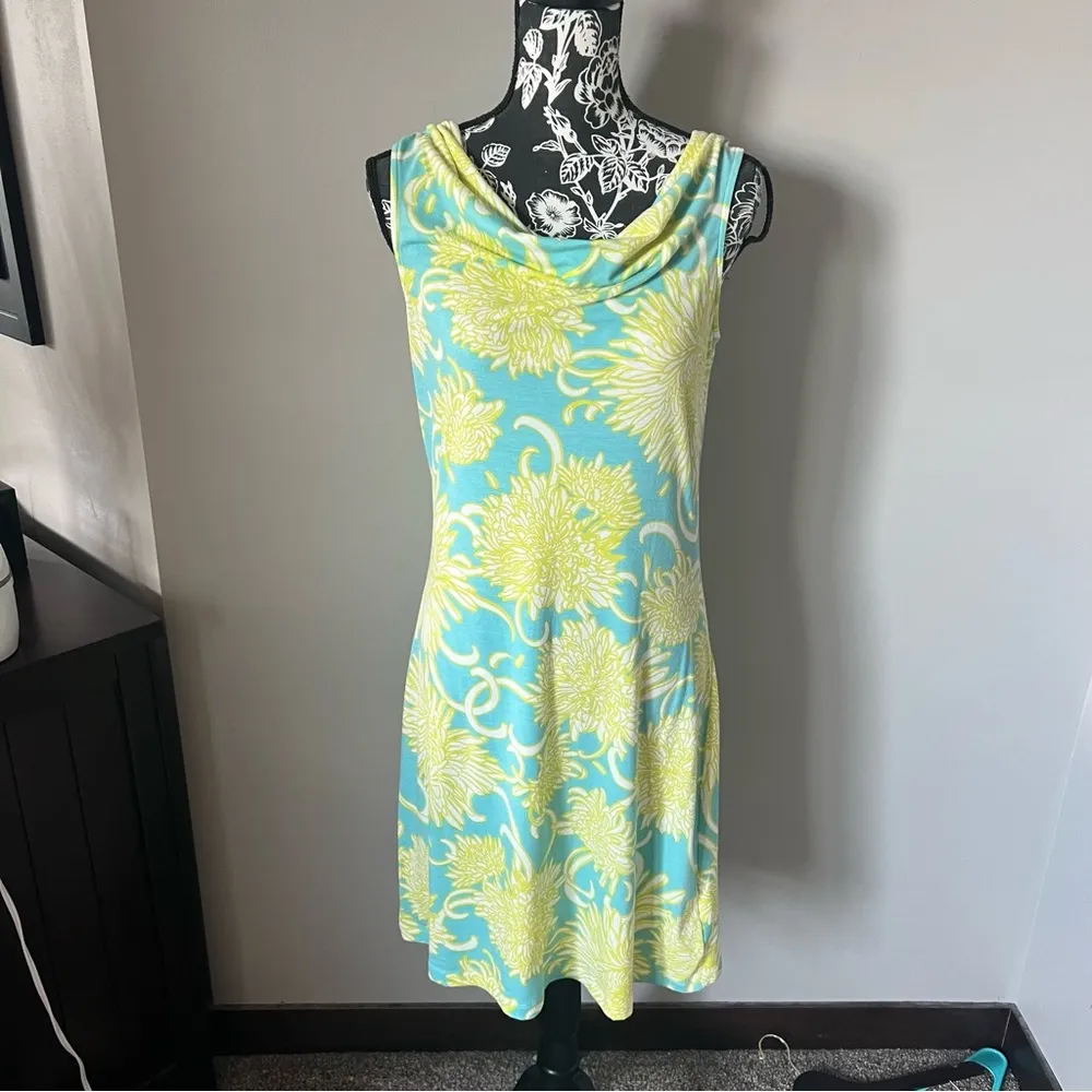 Title Nine Breeze Dress Sleeveless Cowl Neck Tank Womens Small Floral blue green - Image 4