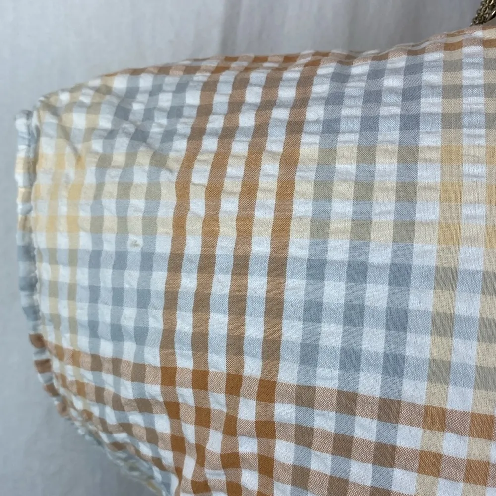 Madewell White Tan & Gray Gingham Plaid Short Sleeve Seersucker Dress XXS - Image 3