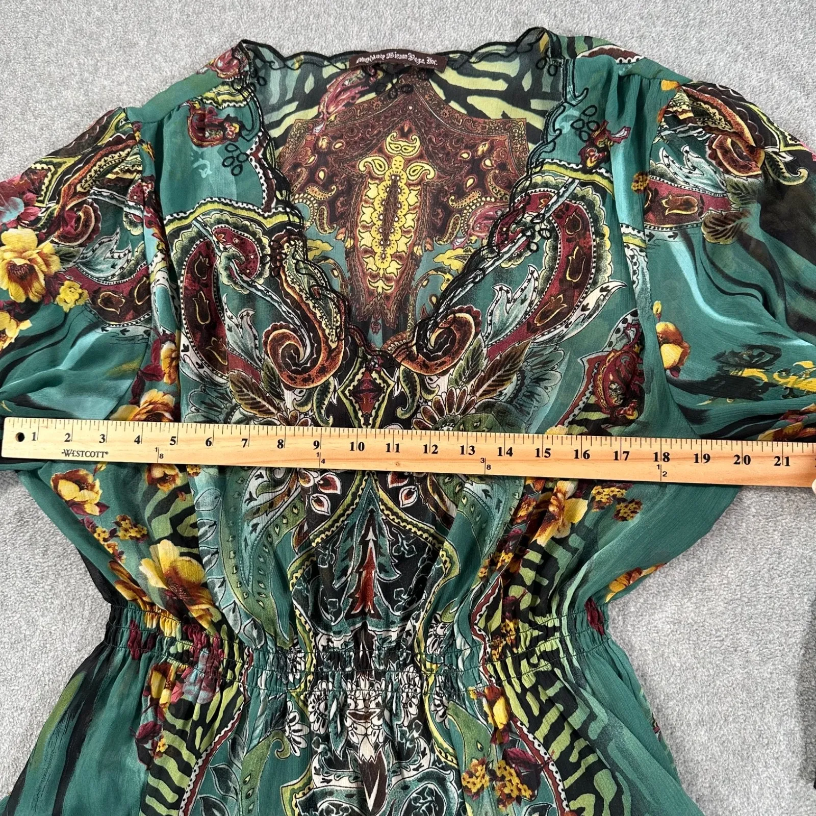 Mushka by Sienna Rose Sheer Bohemian Flare Sleeve Blouse Women's Large Green - Image 9