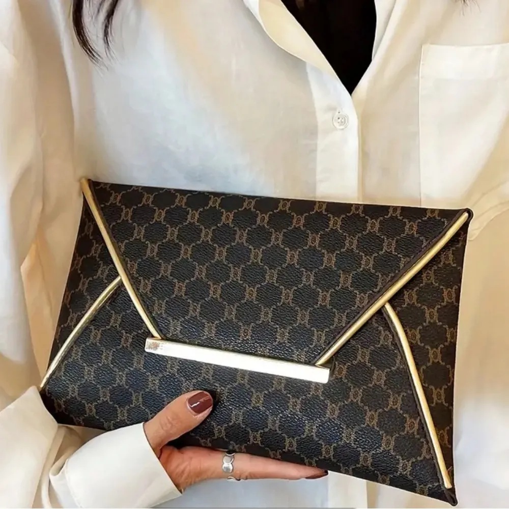 Beautiful PU leather clutch large envelope pouch Brown - Image 2