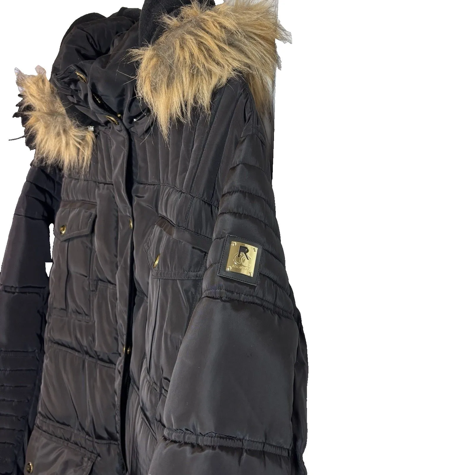Rocawear Classic Black Long Puffer Coat women's 2X Winter Parka Faux Fur Hooded - Image 5