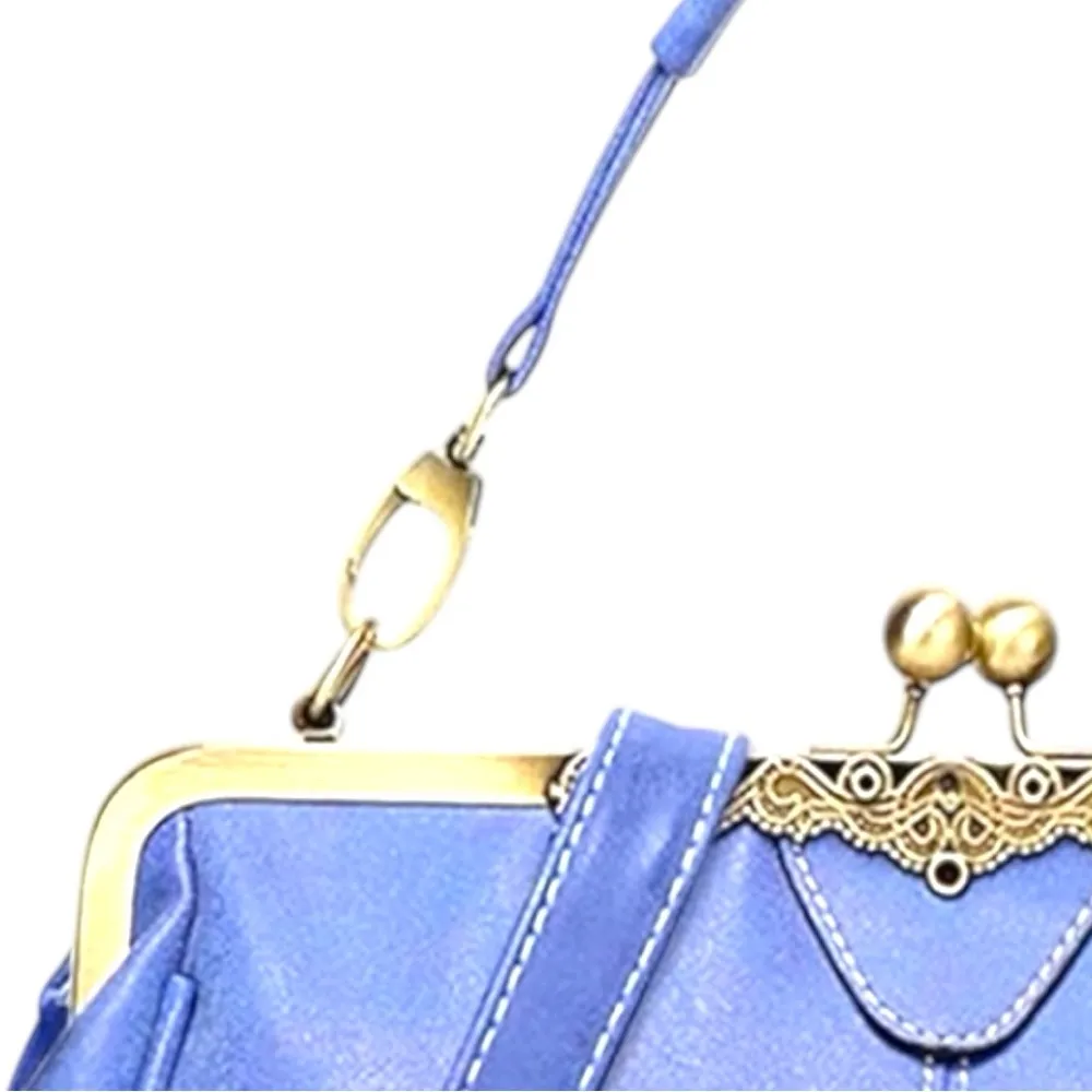 Elegant blue leather kiss lock Handbag new! - Image 3