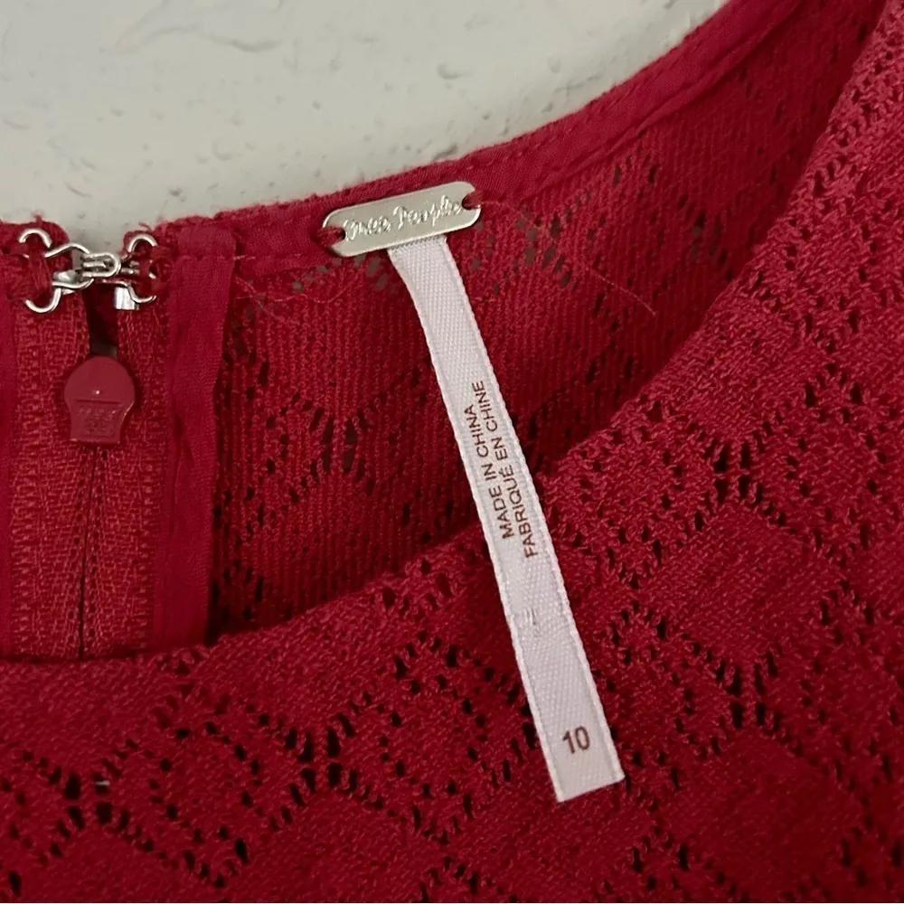 🦋 Free People Pink Burgundy Fit & Flare Lace Cut Out Mini Dress Swiftie Taylor - Image 5