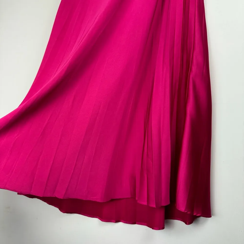 J. Crew Satin Pleated Midi Skirt Sz XS Bright Barbie Pink - Image 13