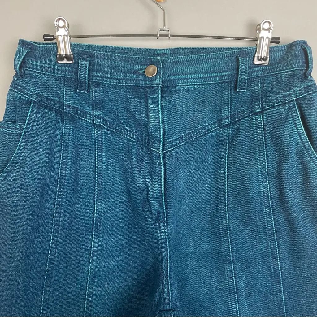 Vintage Jeans Yoke Front Seams Blue Greenish Women Mom Jeans‎ Unique Retro Dyed Size 10 - Image 6