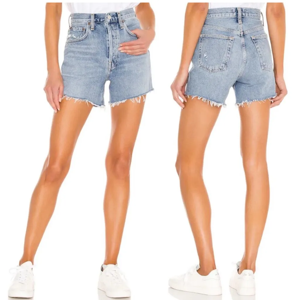 AGOLDE Riley High Rise Cutoff Denim Shorts Snapshot Raw Hem- Size 25 - Image 2