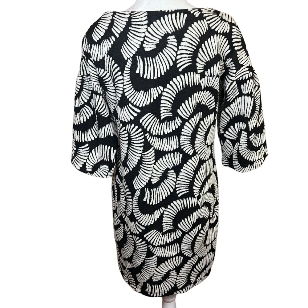 Maeve Anthropologie Balloon Sleeve Black White Knit Mini Dress Tunic Boxy Size S - Image 5
