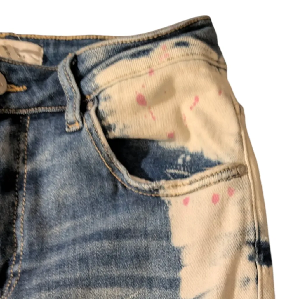 Risen Jeans Bleach Splatter Skinny Jeans Size 5 / 27 Mid Rise Blue - Image 6