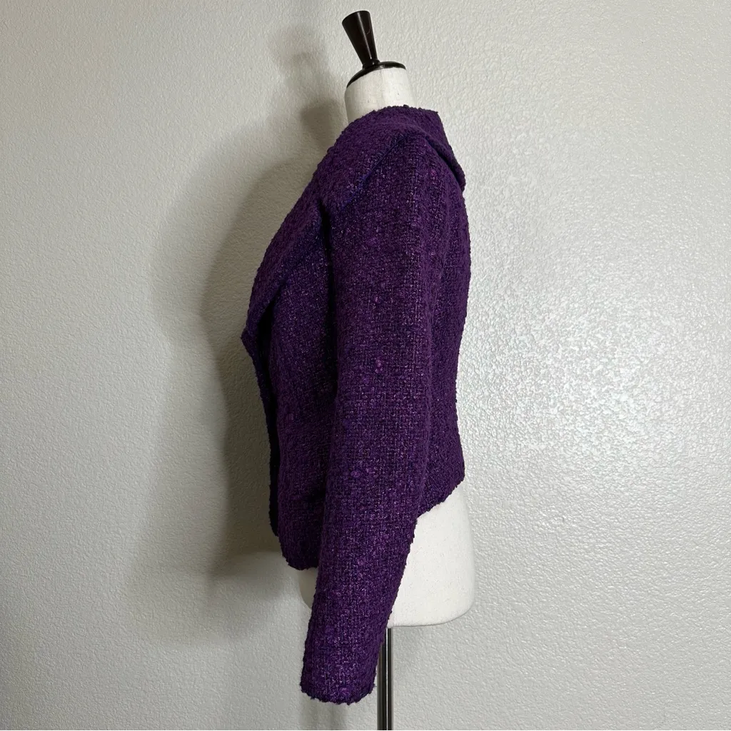 NWOT Donna Karan Cashmere Wool Blend Purple Nubby Tweed Blazer, Size 8 - Image 6