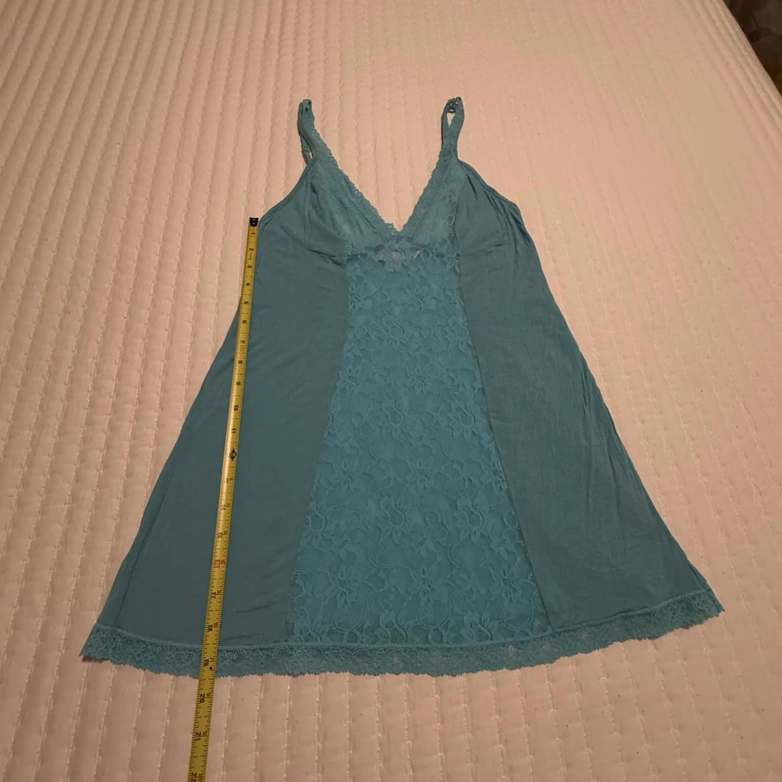 Victoria’s Secret Blue Slip Nightie M Medium See Through Lace Center Strips - Image 11