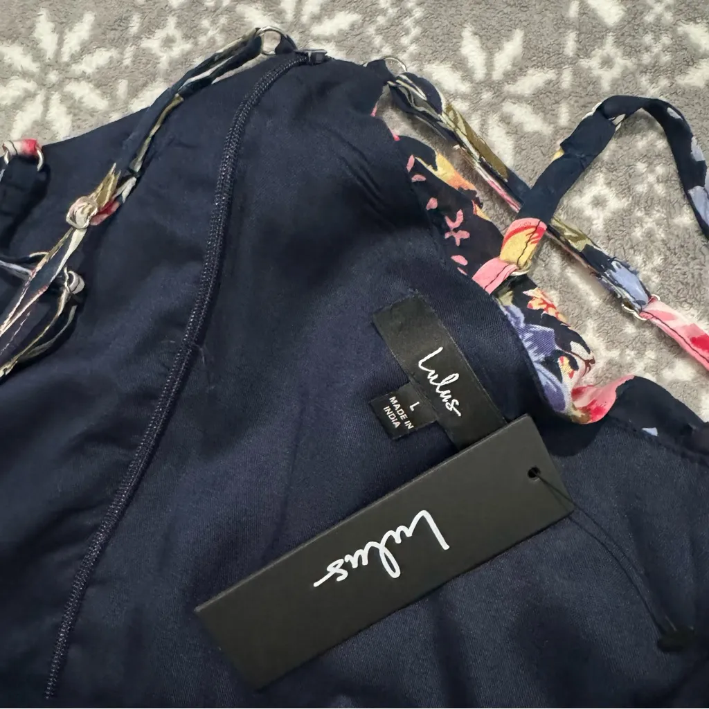 NWT Lulu's Bouquet of‎ Blooms Navy Floral PrintClip Dot Mini Dress Size Large - Image 9