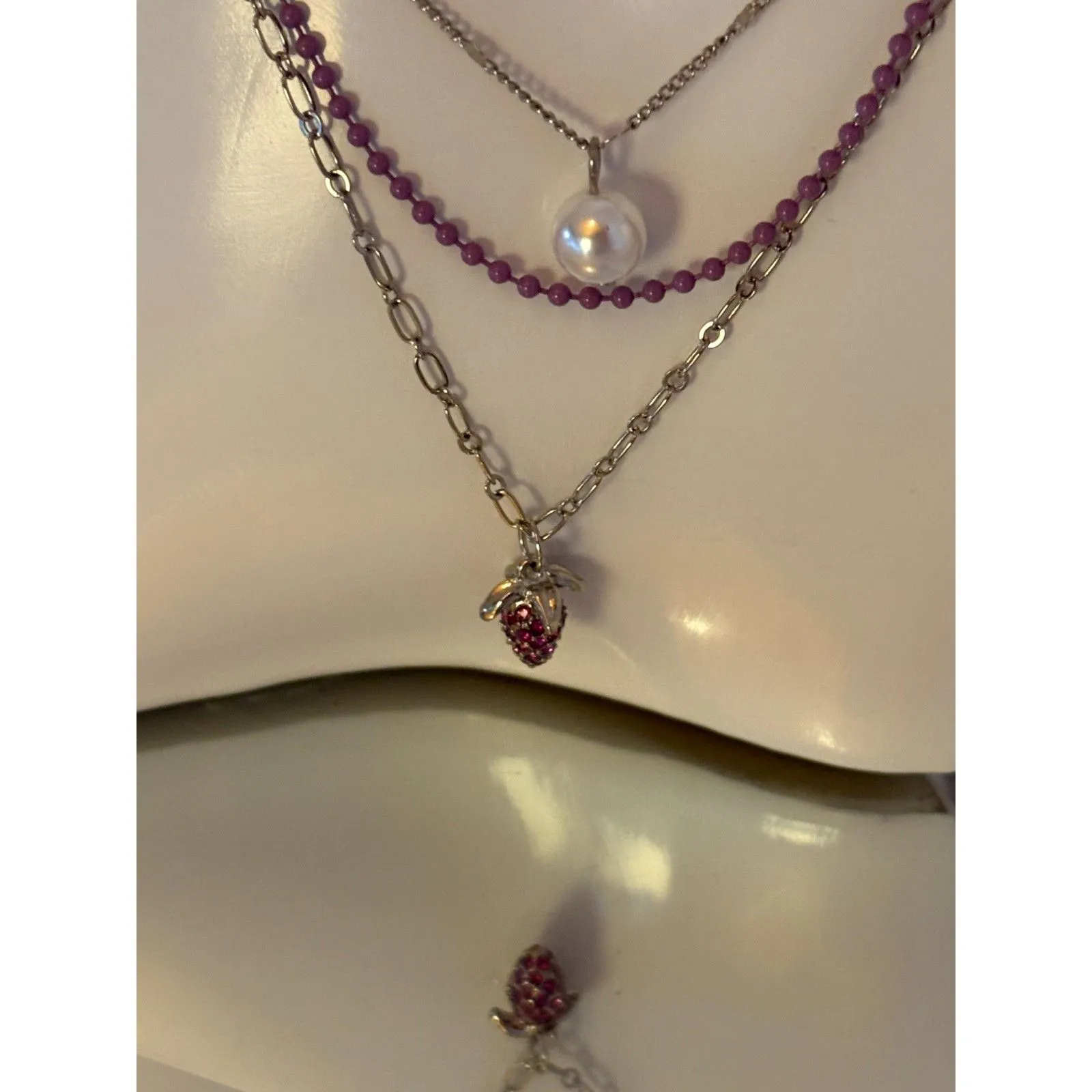 Arizona Jean Company Silver and Pink Strawberry Charm Layered Necklace - Image 2