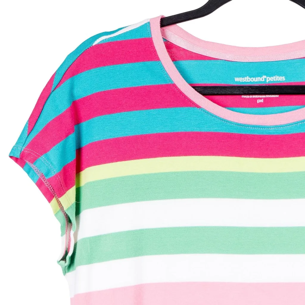 Westbound Striped TShirt PXL XL Petite Pink Green Blue Short Sleeve Basic Staple - Image 2
