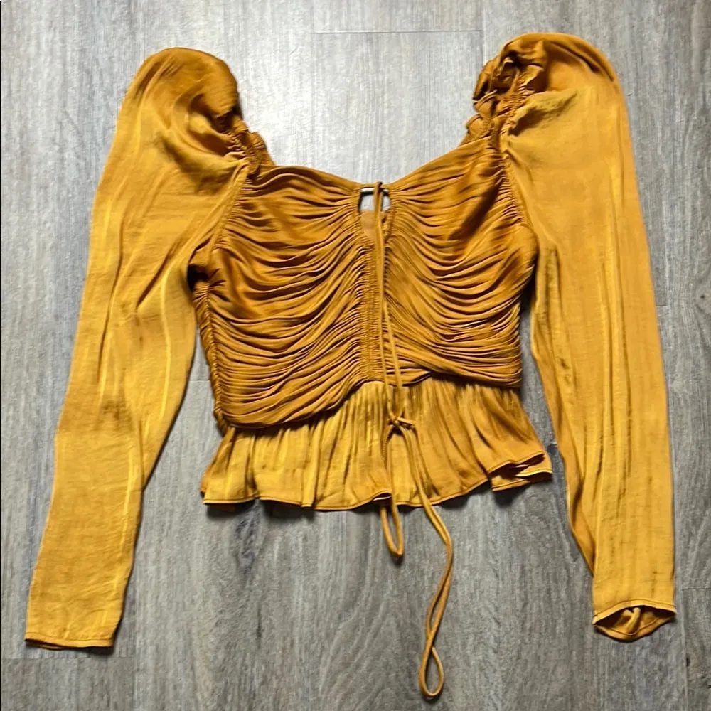 House of Harlow 1960 Sexy Gold Ruched Top Yellow Size XS - Image 4