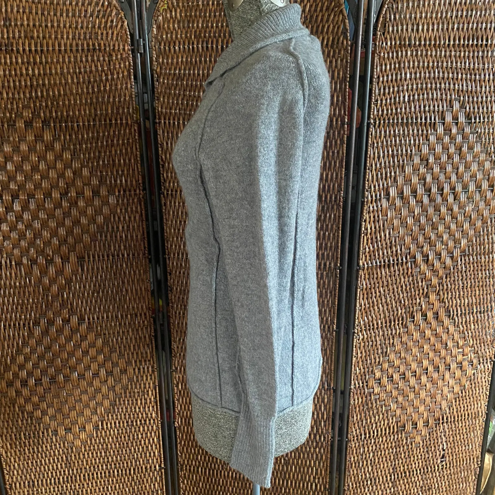 Size M//Peruvian Connection Long Sleeve Grey Henley Knit Alpaca Sweater - Image 4