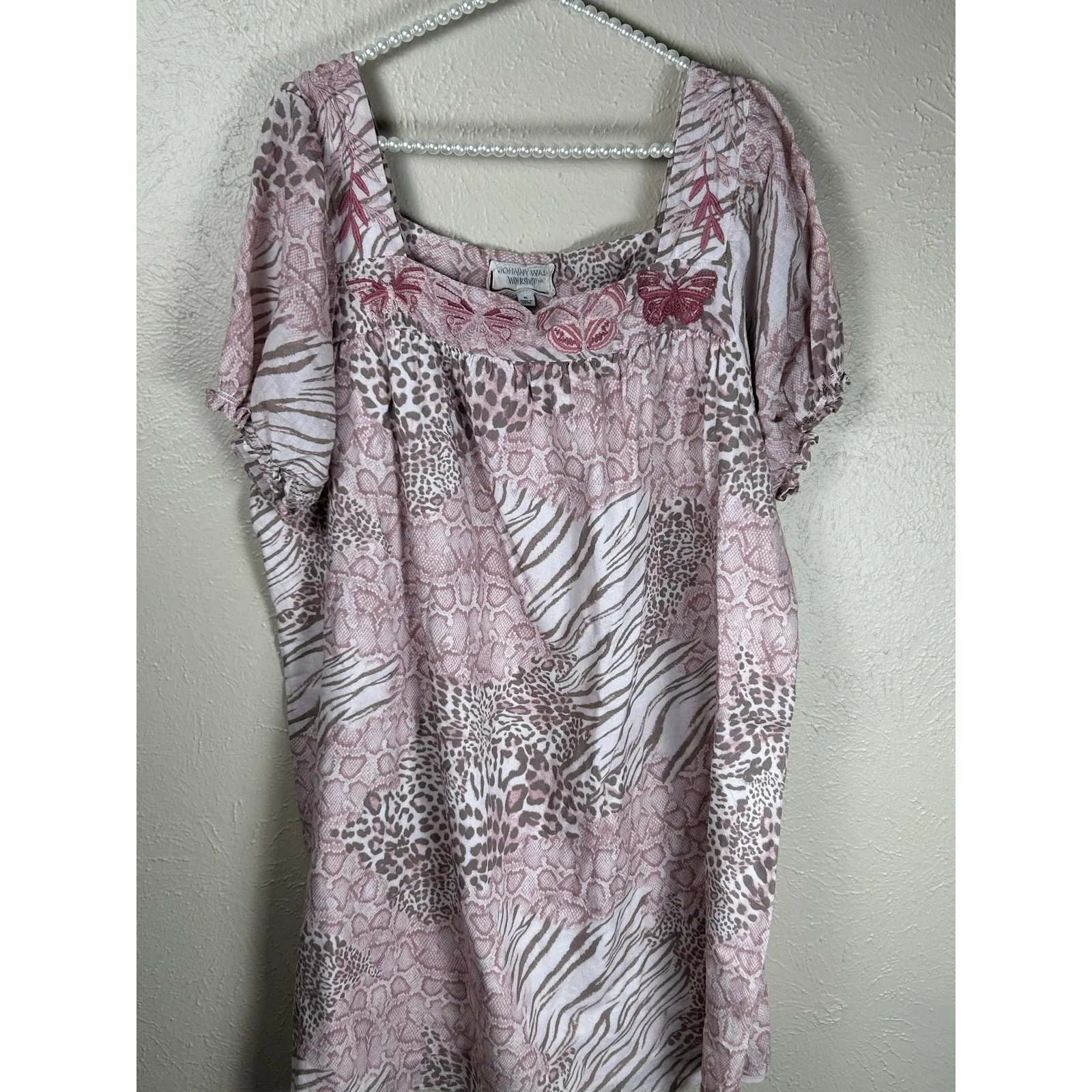 Johnny Was Jayla Square Neck Park Dress Size XL Pink Animal Print Embroidered - Image 5