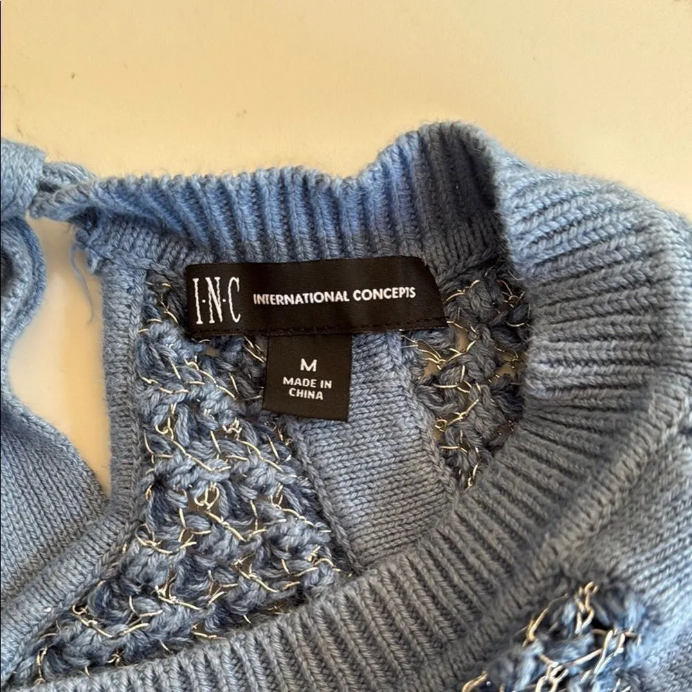 I.N.C. Women's Blue Sweater with silver metallic threads. Size Medium. Blue - Image 4