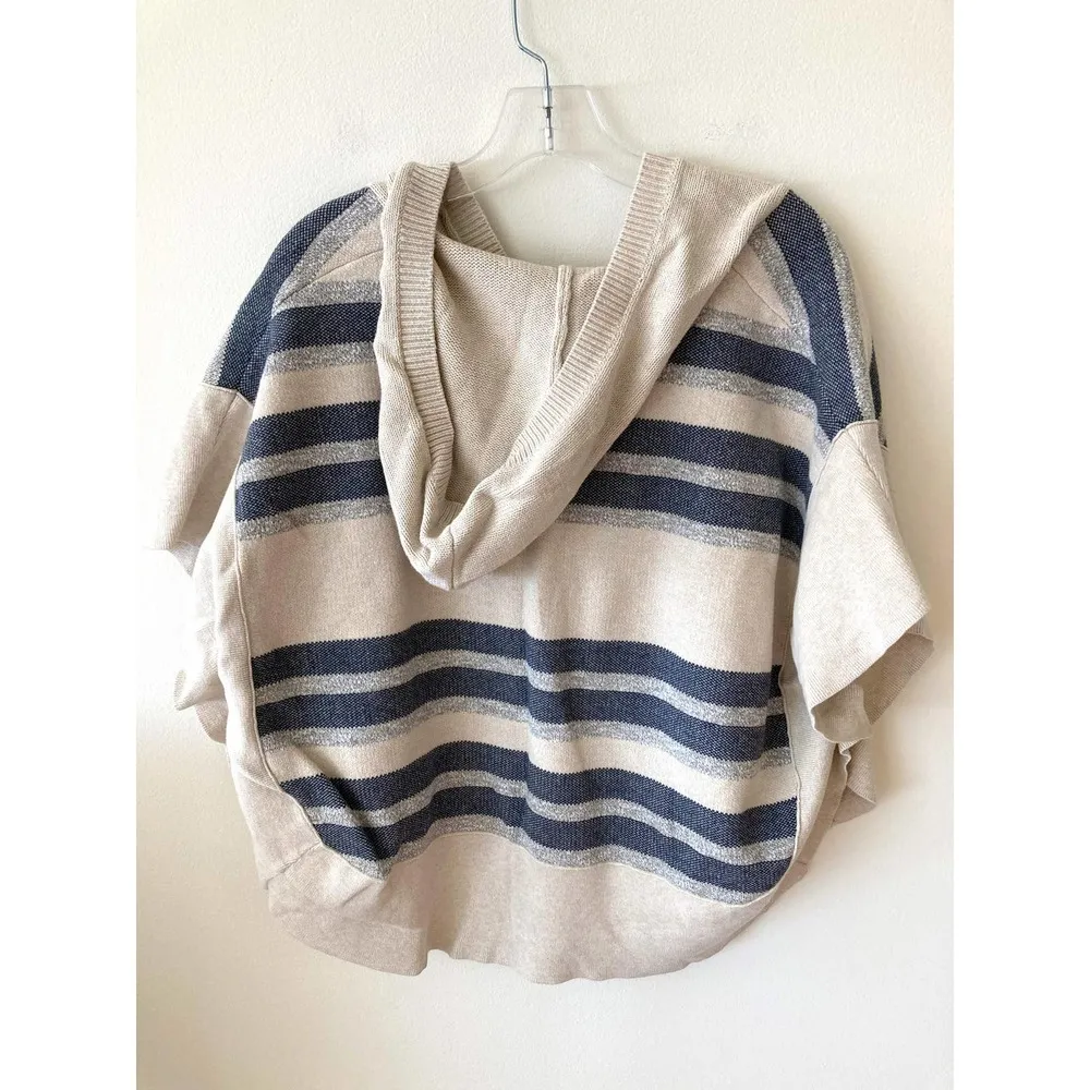 American Eagle Striped Sweater Poncho Tan Navy Blue Size XS - Image 5