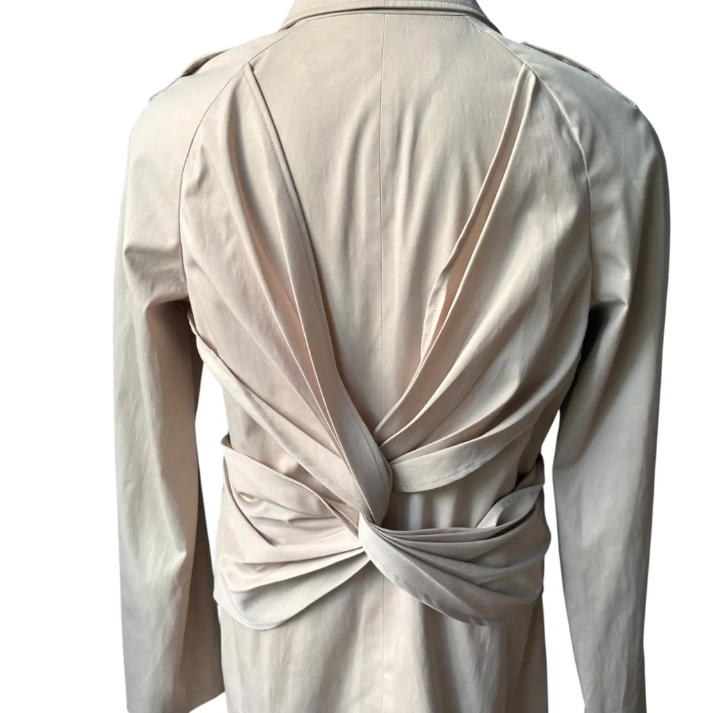 Michael Kors Cream Ruch Detail Short Trench Jacket Back Twist Sash, Sz 8 Tan - Image 8