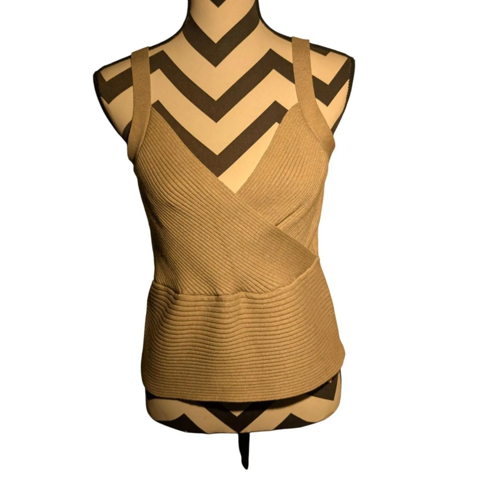 Chic Cache Cream Beige Ribbed Knit Top - Modern Elegance! - Image 2