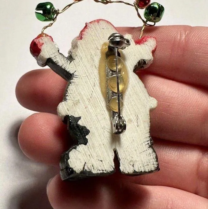 Christmas Holiday Santa Claus With Bells Brooch Pin - Image 7