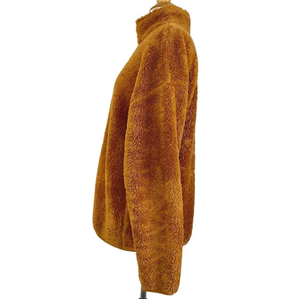 Victoria’s Secret PINK Plush Teddy Full Zip Mock Neck Oversized Sherpa Jacket M Brown Size M - Image 3