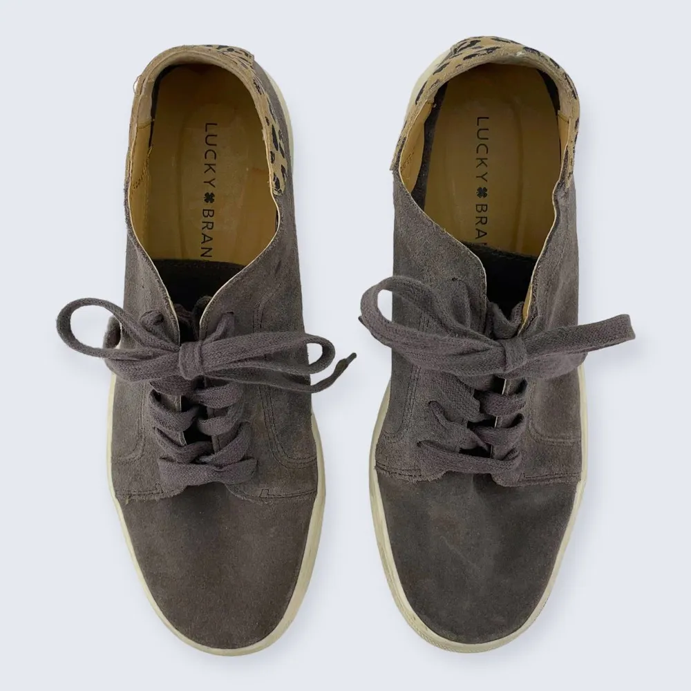 Lucky Brand Loucia Gray Suede Leopard White Sole Lace Up Sneaker 7.5 - Image 3