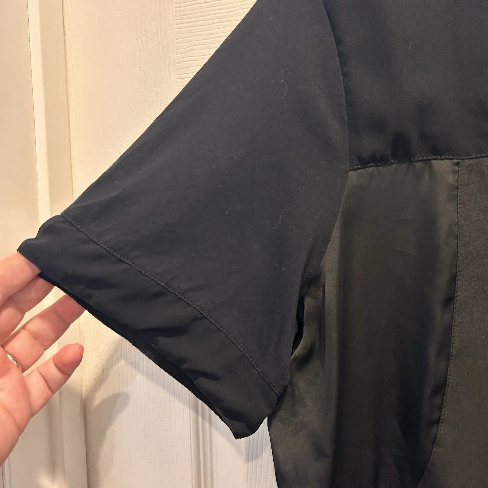 J. Crew Black Mixed Media Short Sleeve Top Size L Career Minimalist Neutral - Image 2