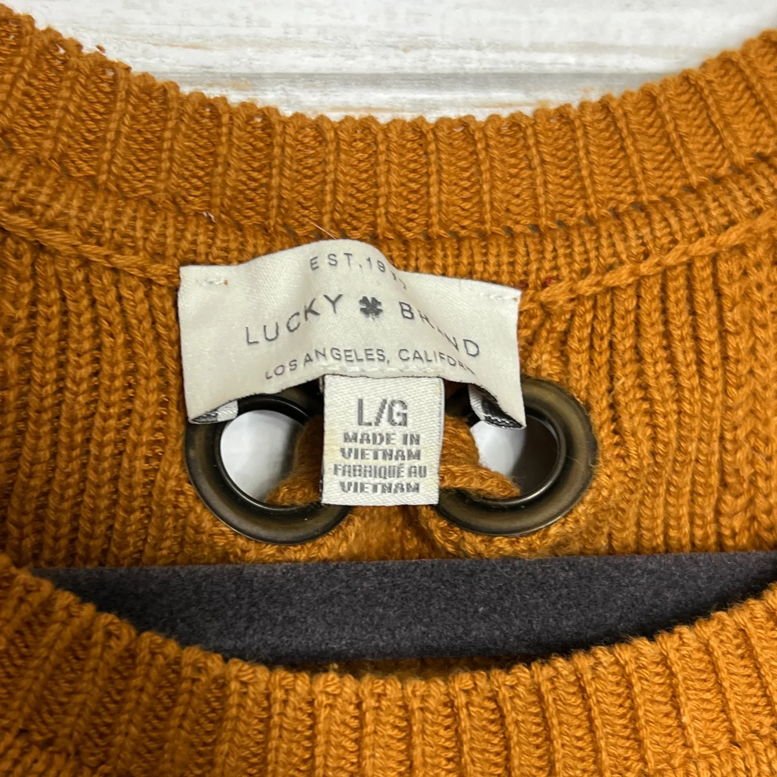 Lucky Brand Textured Knit Sweater Brown Rust Pullover Tie-Back Size Large - Image 4