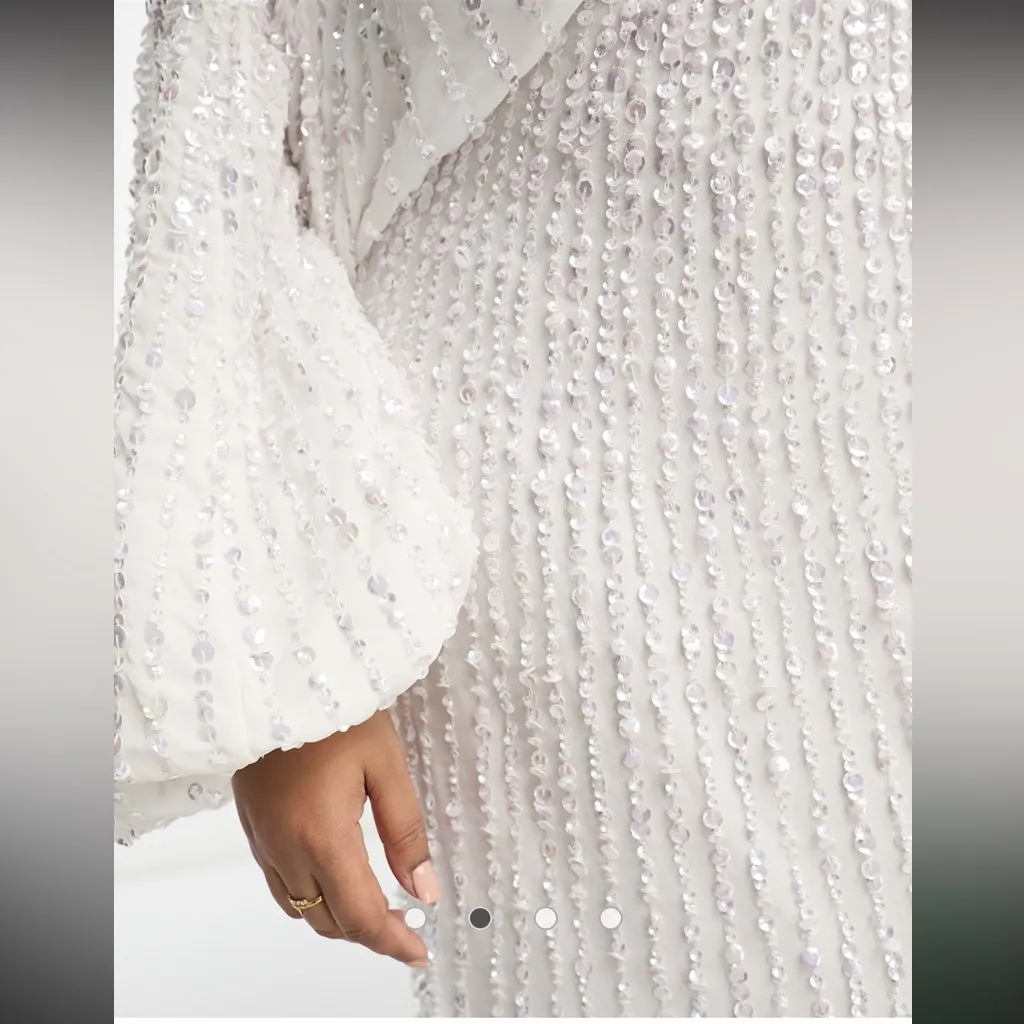 NWT ASOS Edition Lennox Sequin Blouson Sleeve Dress with Train in Ivory US 8 - Image 6