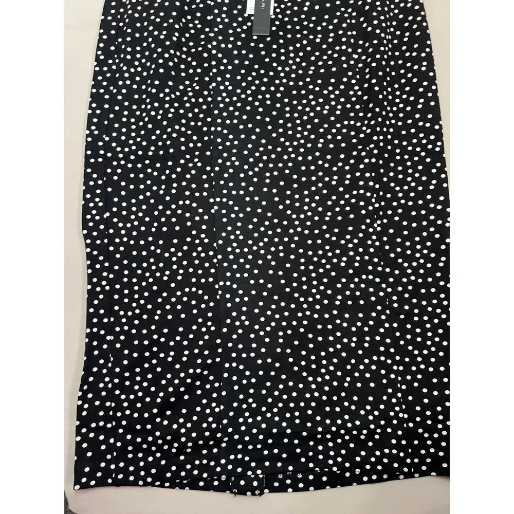 T TAHARI Midi Pencil Skirt Size M Black White Polka Dot Slit Leg Tummy Control - Image 4