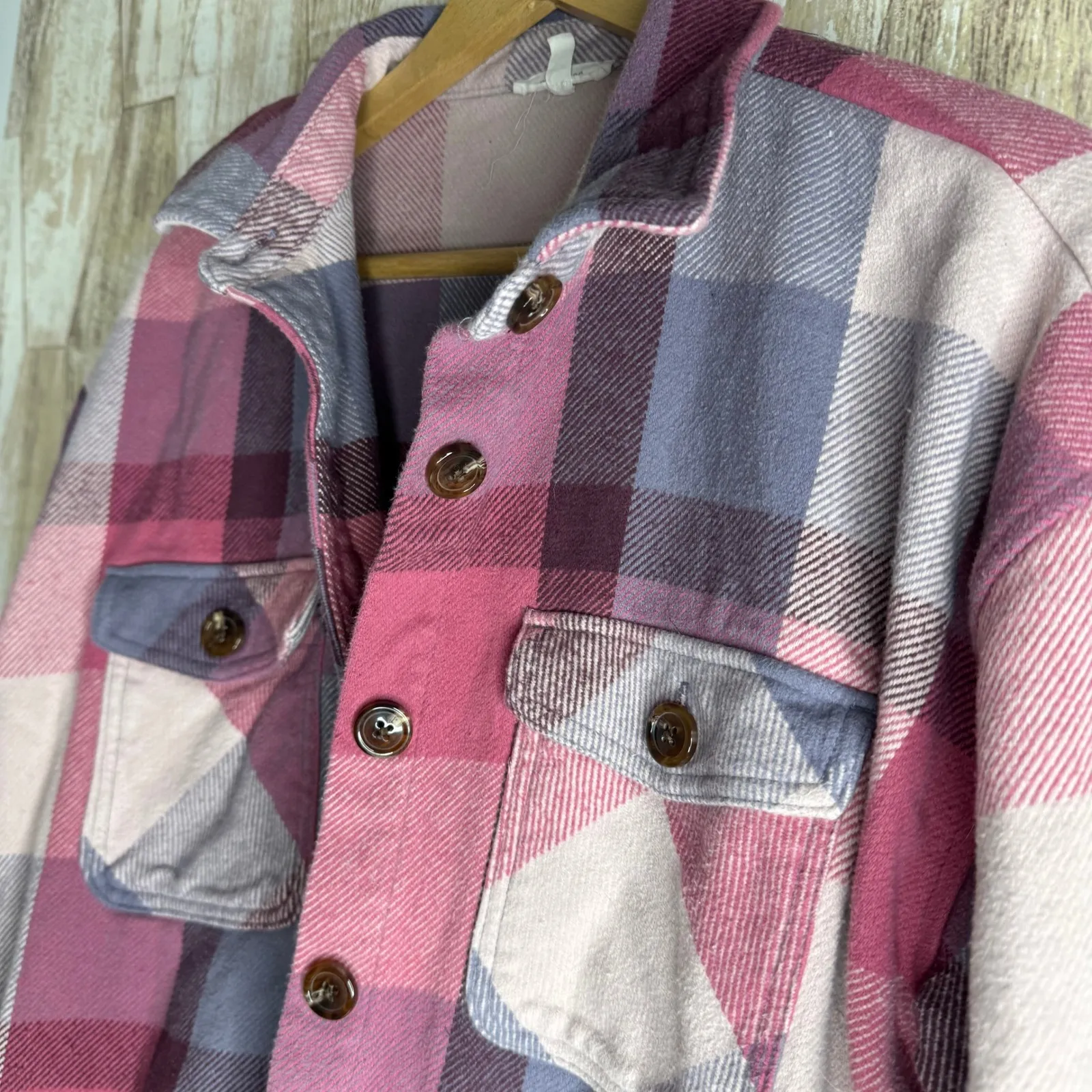 Maurices Plaid Button Up Flannel Shirt POCKETS Jacket Pink Purple Size M - Image 7