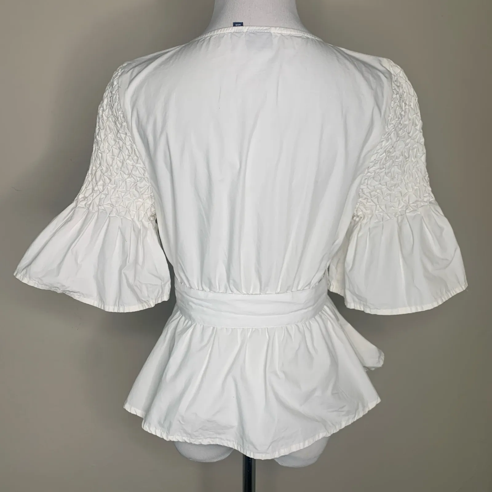 Kaari Blue White Cotton Top Sz 8 Ruffle Sleeve - Image 2