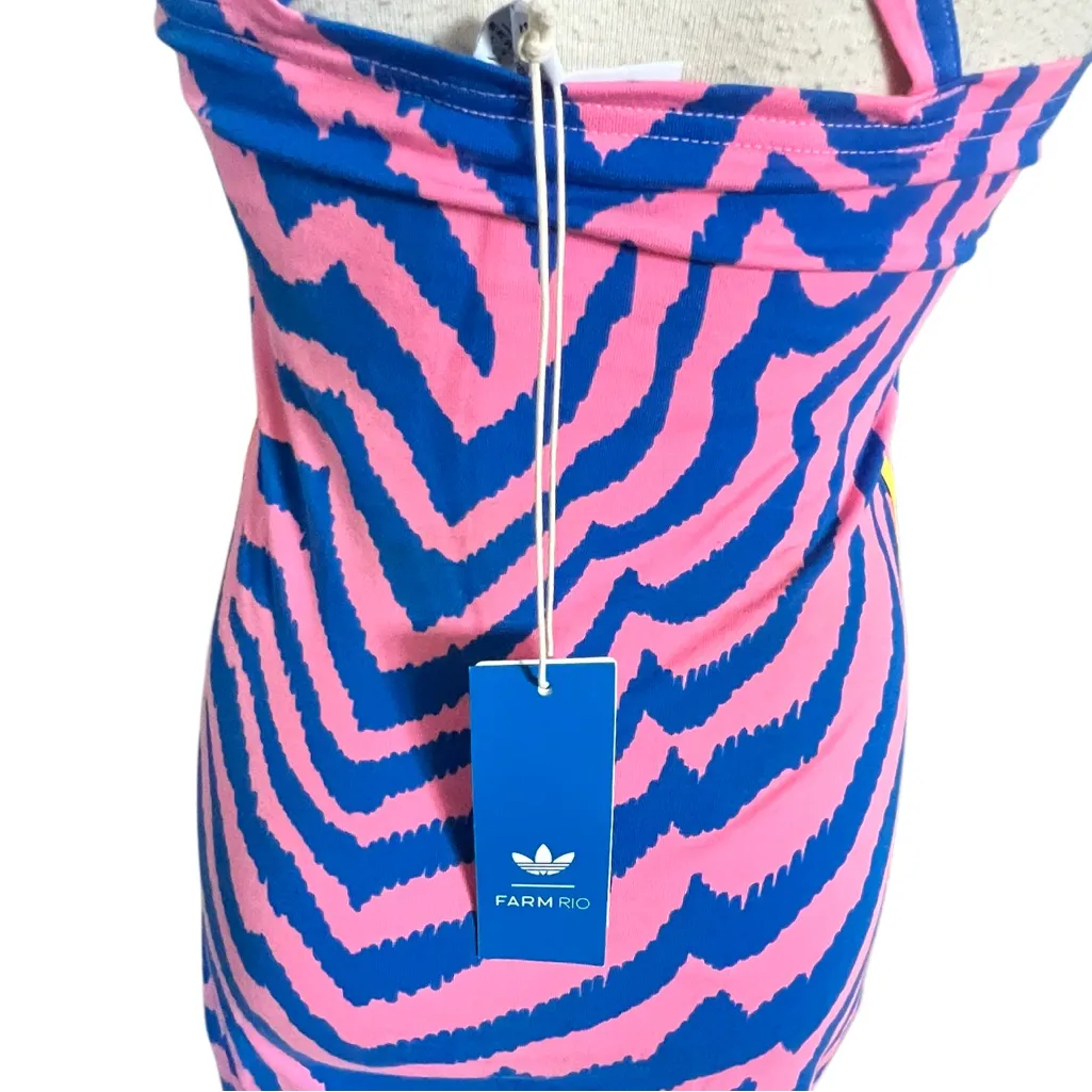 Adidas X FARM Rio Tropical Stripe Stretch Cotton Minidress Size Small NWT Pink - Image 13