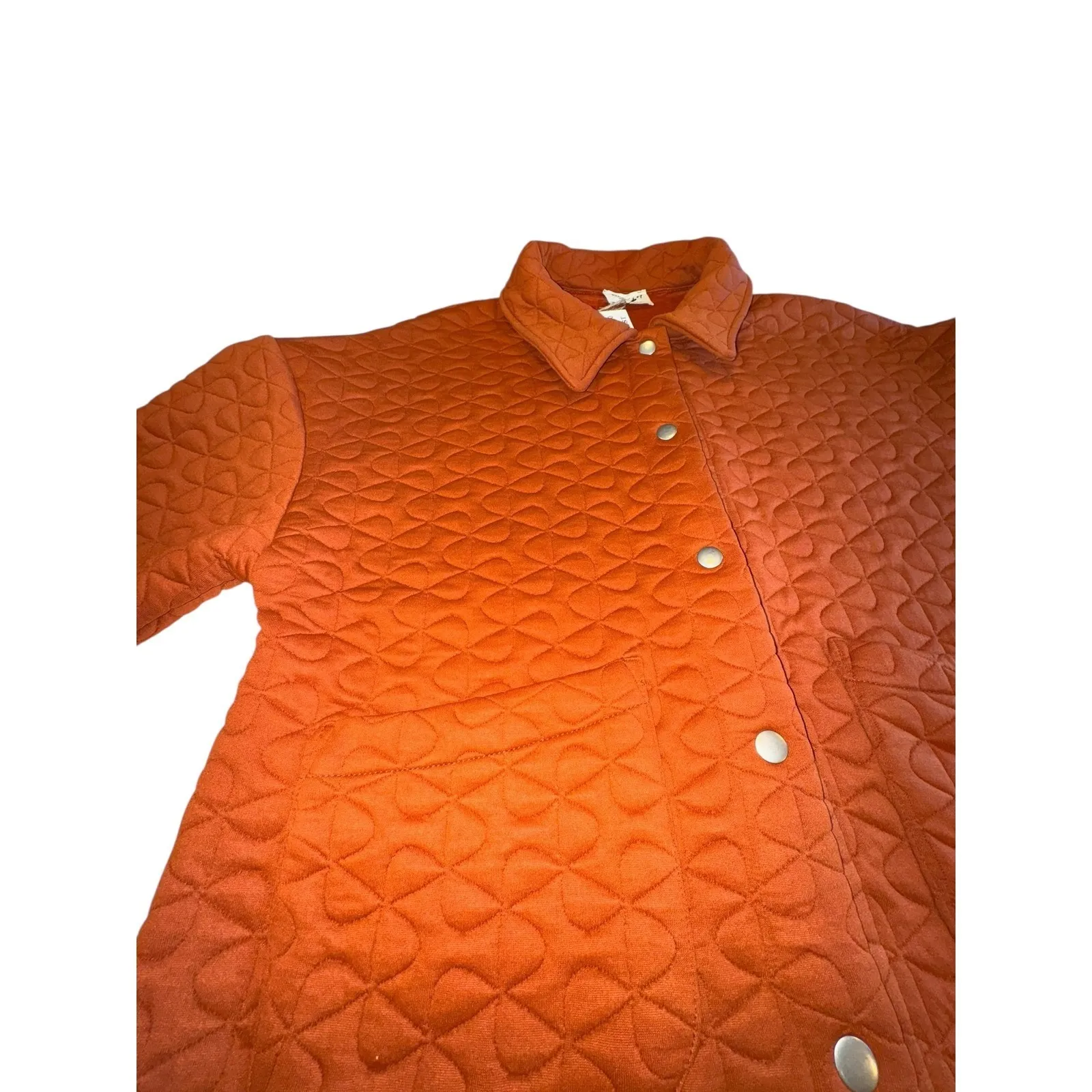 Newin Quilted Snap Front Jacket Rust Orange Geometric Pattern Long Sleeve Brown Size M - Image 7