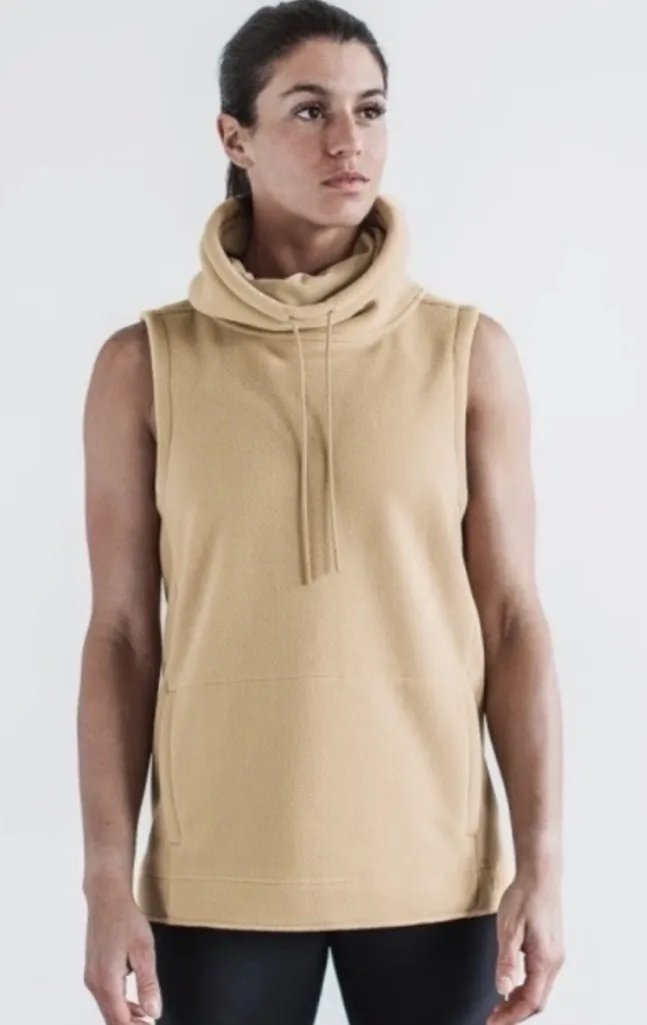 NWT NOBULL Women's Sleeveless Polartec Cowl Fleece Hoodie - Small - Taupe - Image 1