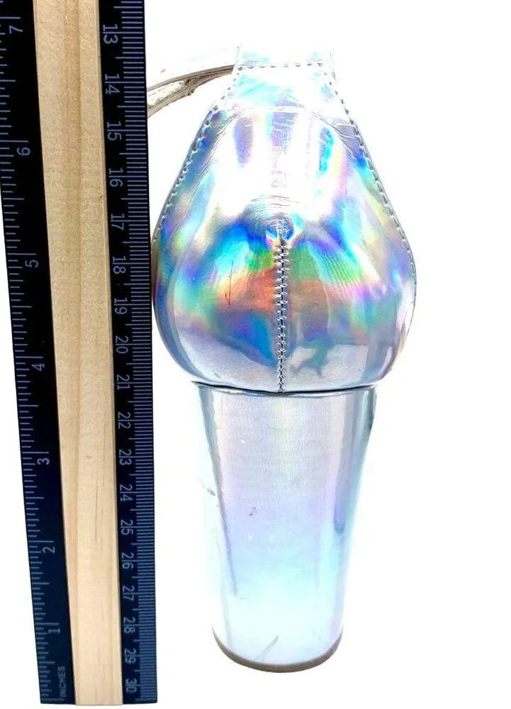 Wild Diva Silver Holographic Heeled Open Toe Sandals 7 Party Ankle Strap Buckle - Image 9