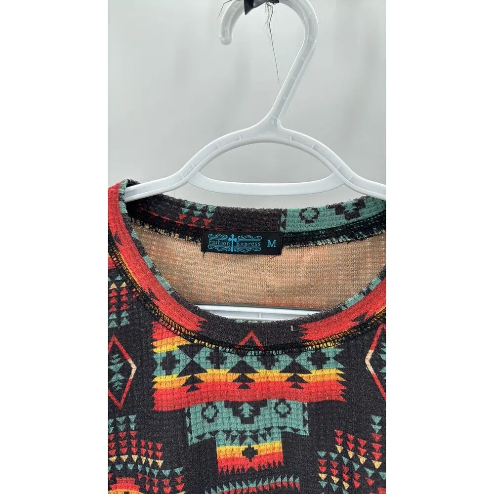 Fashion Express waffle knit hi lo leopard oversized Aztec southwestern western Size M - Image 3
